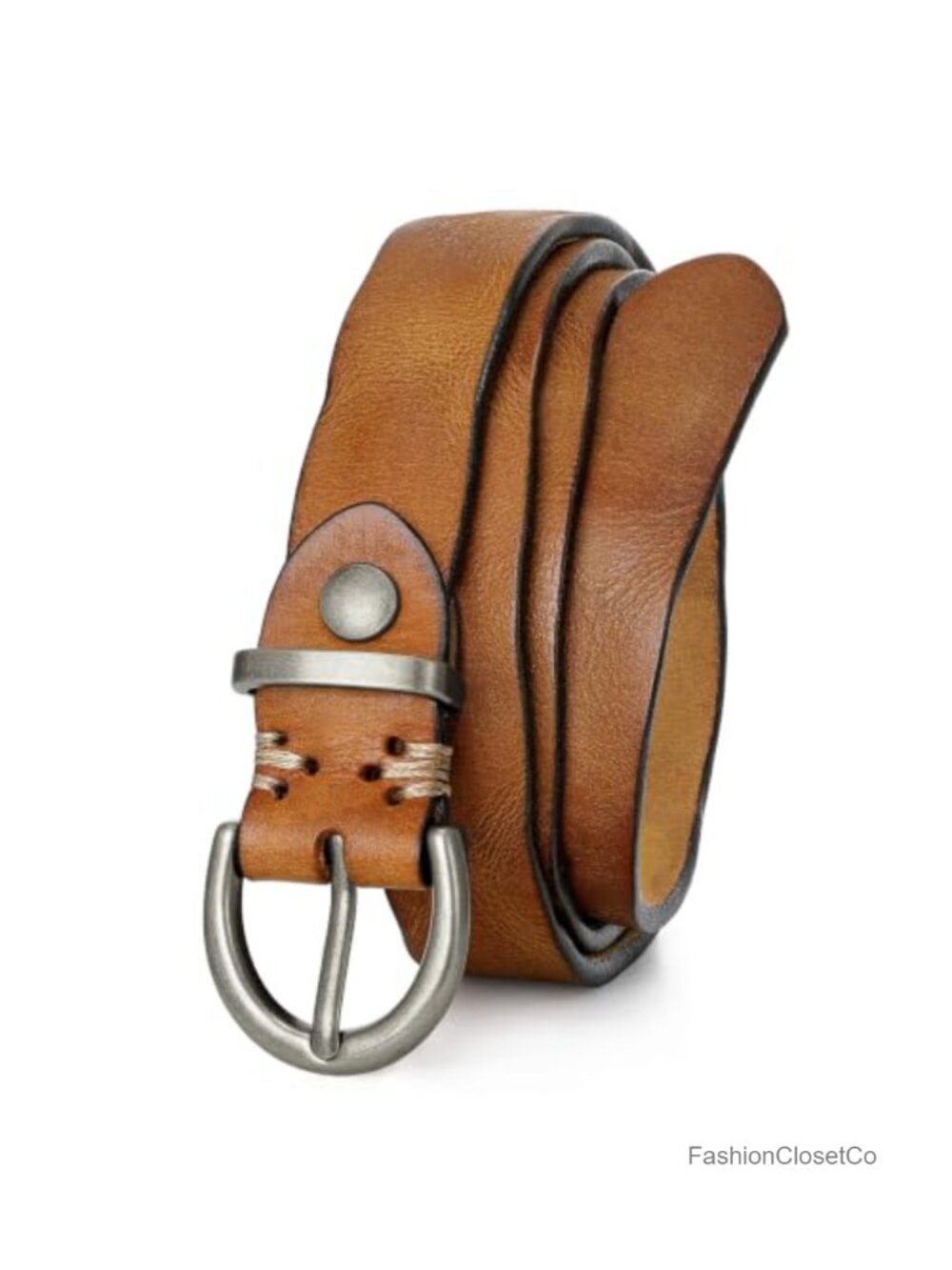 Genuine Leather Belt Full Grain 1 Inch Hammered Vintage Buckle